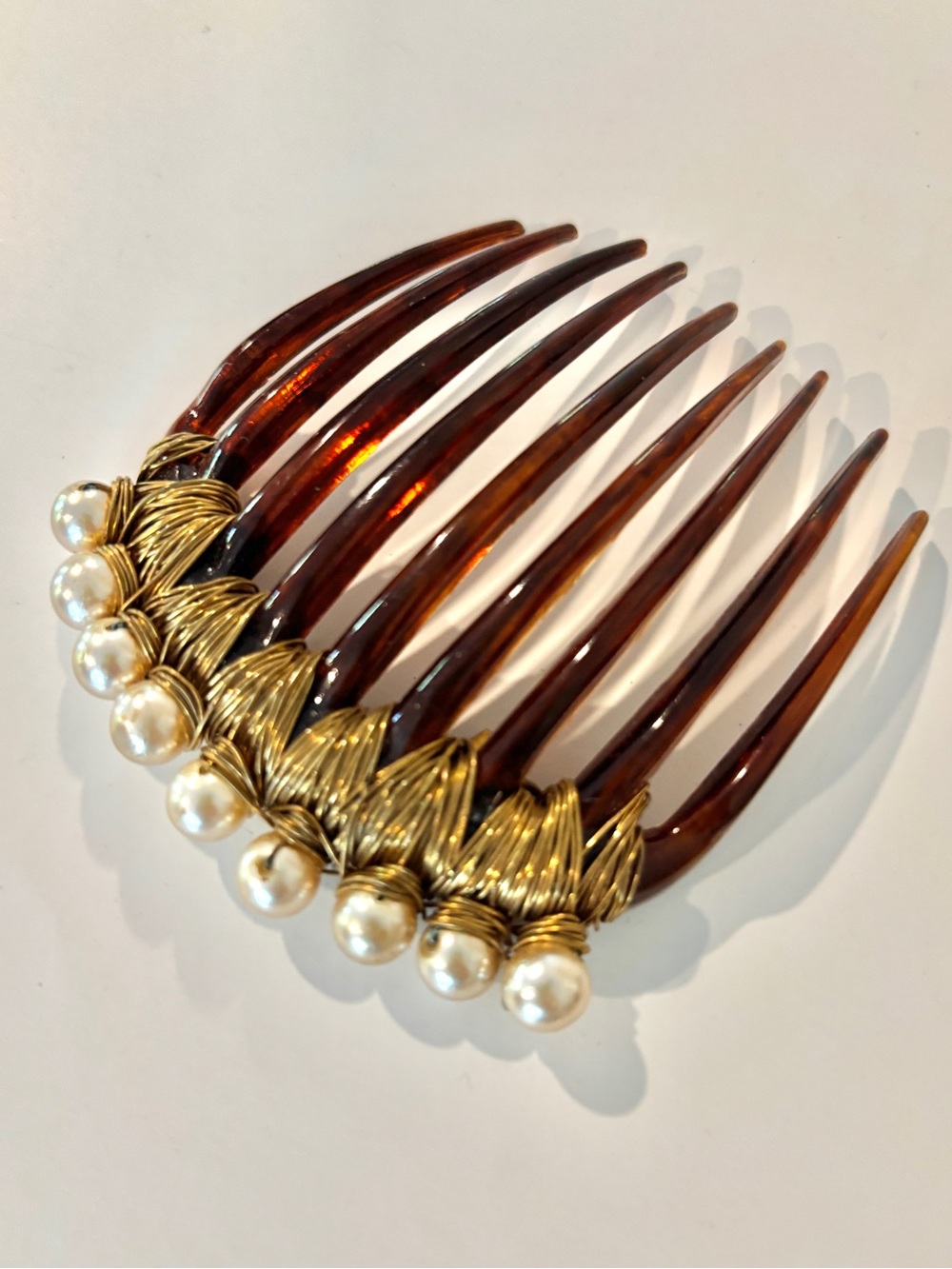 Vintage Colette Malouf Pearl Beaded Tortoiseshell Hair Comb Regency Victorian - Picture 3 of 8